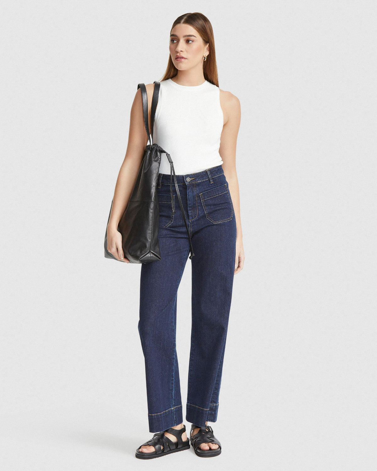 ALEXA PATCH POCKET WIDE LEG JEANS - AVAILABLE ~ 1-2 weeks WOMENS PANTS