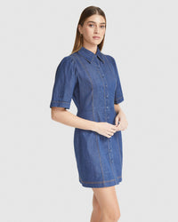 SHORE STRETCH DENIM DRESS WOMENS DRESSES