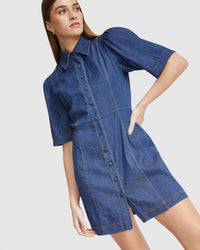 SHORE STRETCH DENIM DRESS WOMENS DRESSES