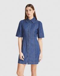 SHORE STRETCH DENIM DRESS WOMENS DRESSES