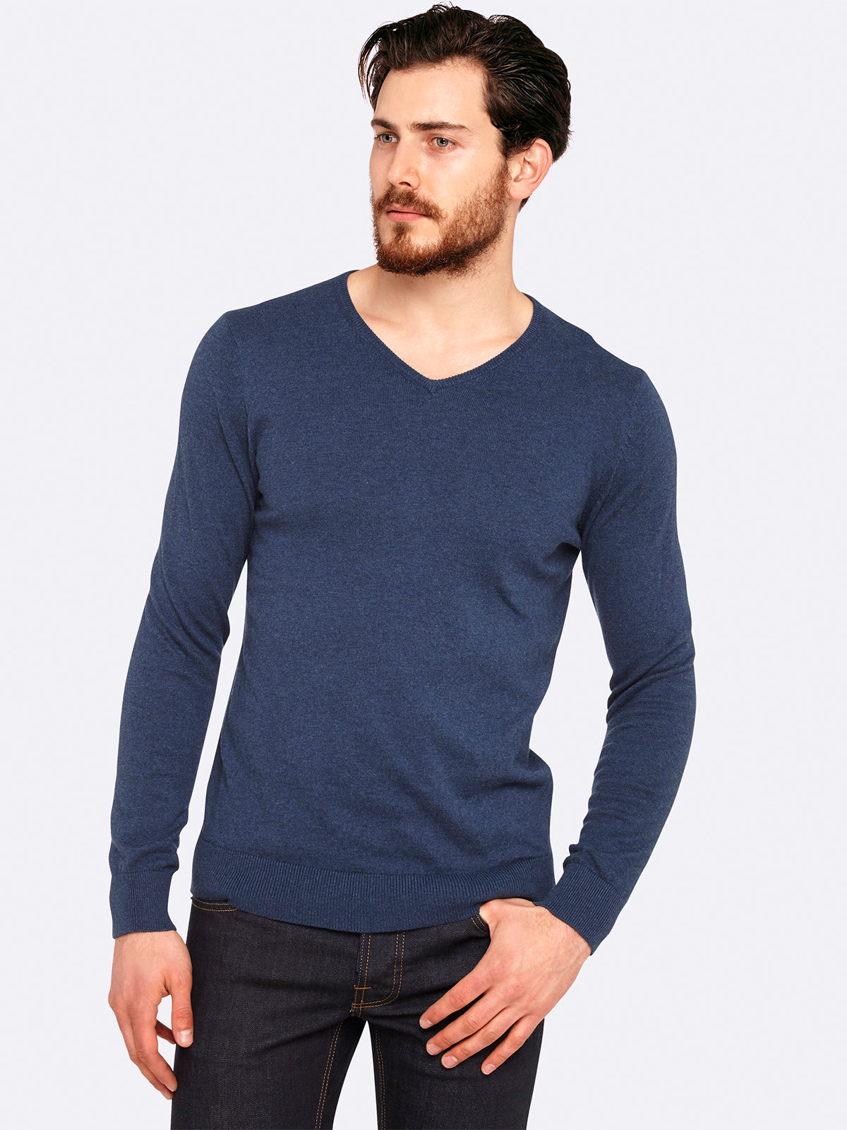 COTTON V-NECK PULLOVER MENS KNITWEAR