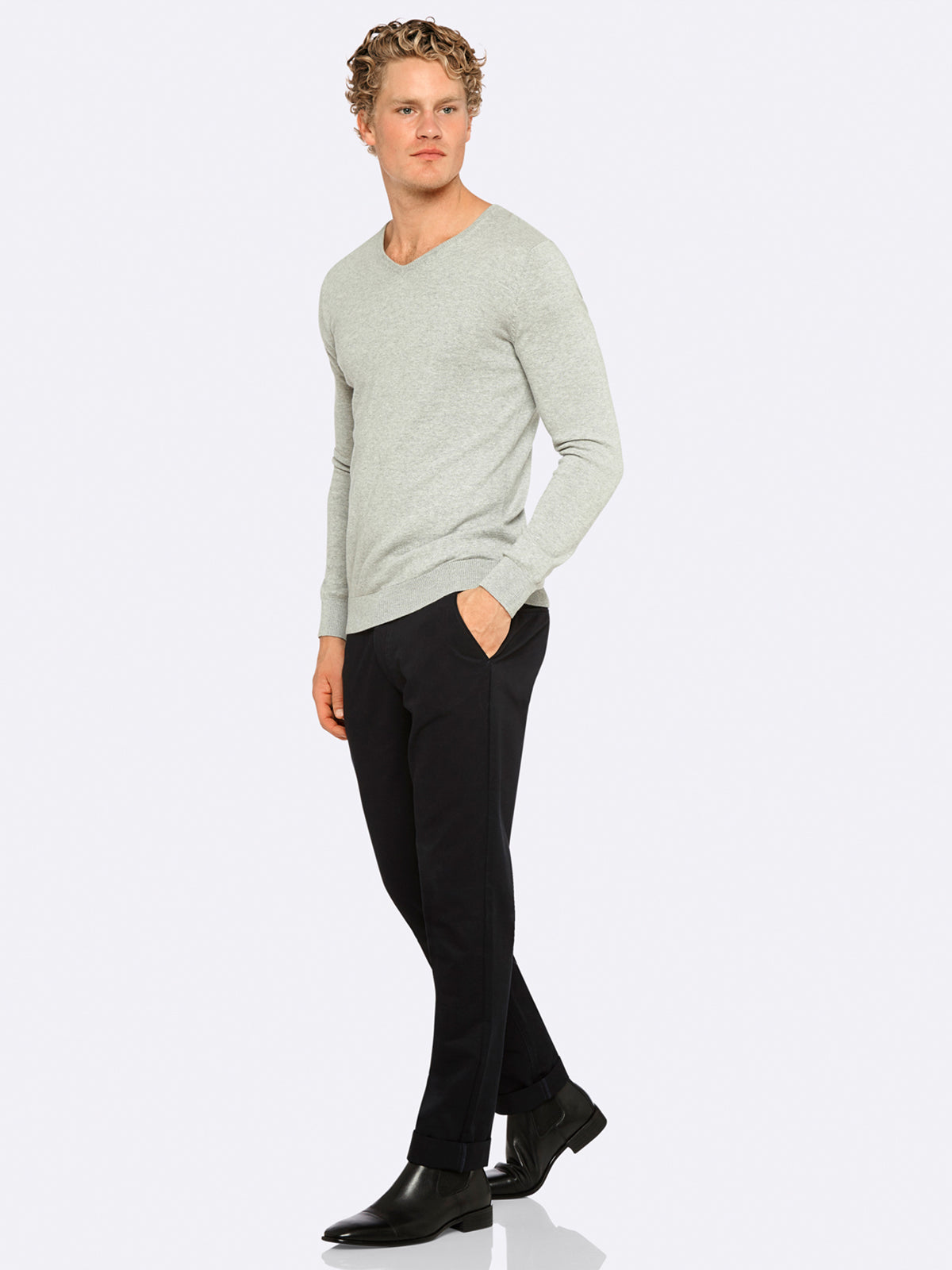 COTTON V-NECK PULLOVER MENS KNITWEAR