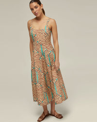 ELODIE LINEN BLEND PRINTED DRESS WOMENS DRESSES