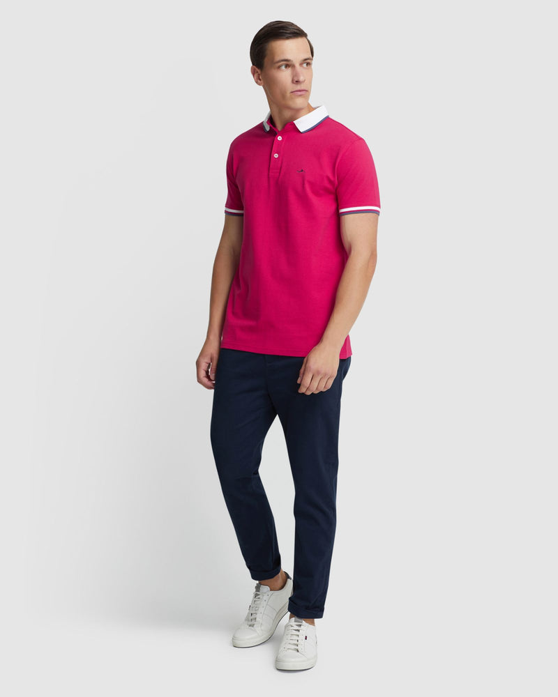 CAM CONTRAST COLLAR PIQUE POLO MENS KNITS