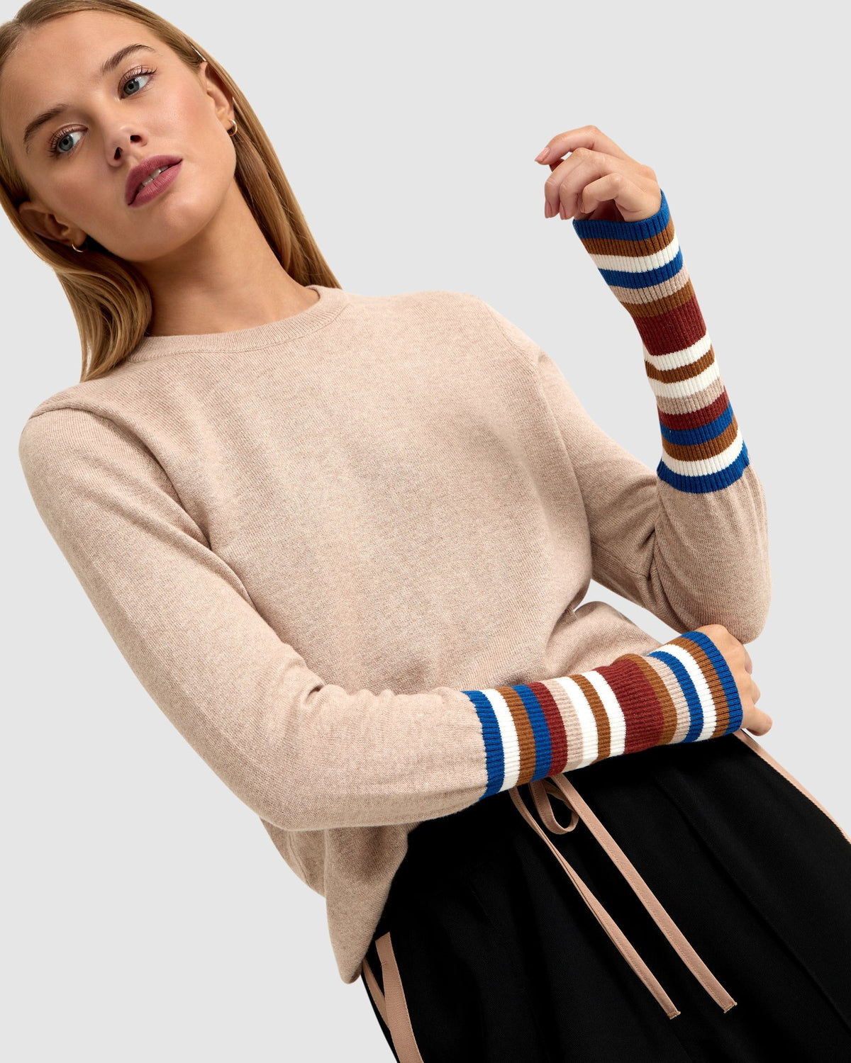 MADELINE STRIPE SLEEVE KNIT TOP WOMENS KNITWEAR