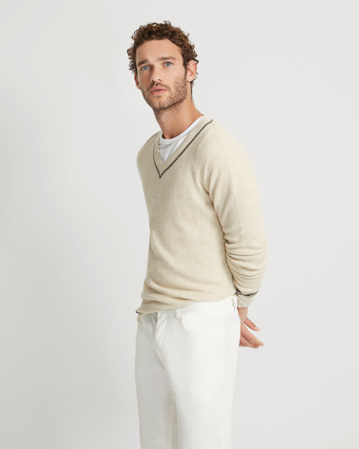 BRUNO CASHMERE BLEND V-NECK TOP - AVAILABLE ~ 1-2 weeks MENS KNITWEAR