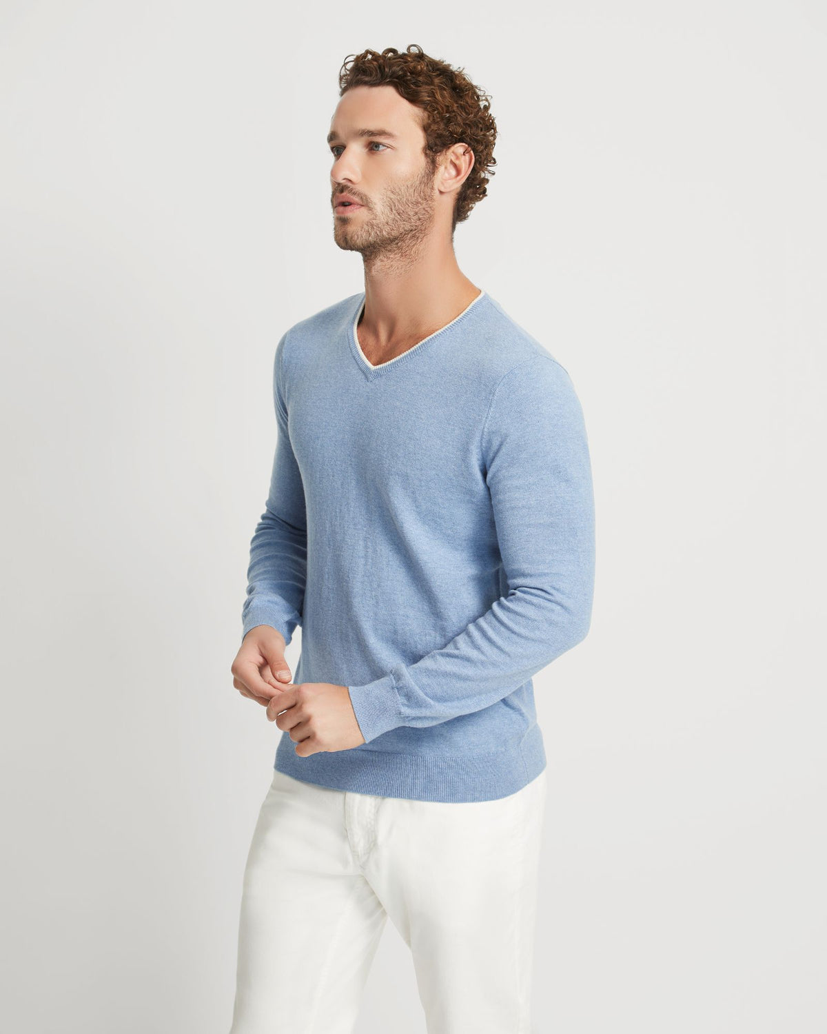 TIPPING V-NECK KNITTED TOP MENS KNITWEAR