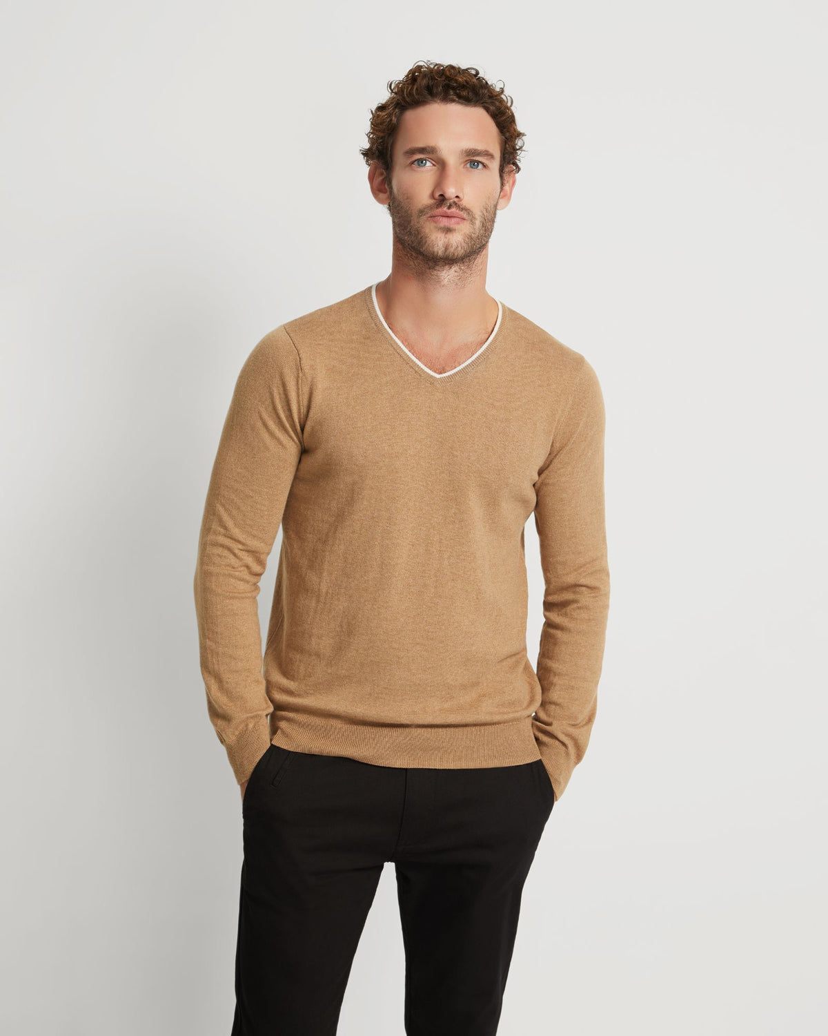 TIPPING V-NECK KNITTED TOP MENS KNITWEAR