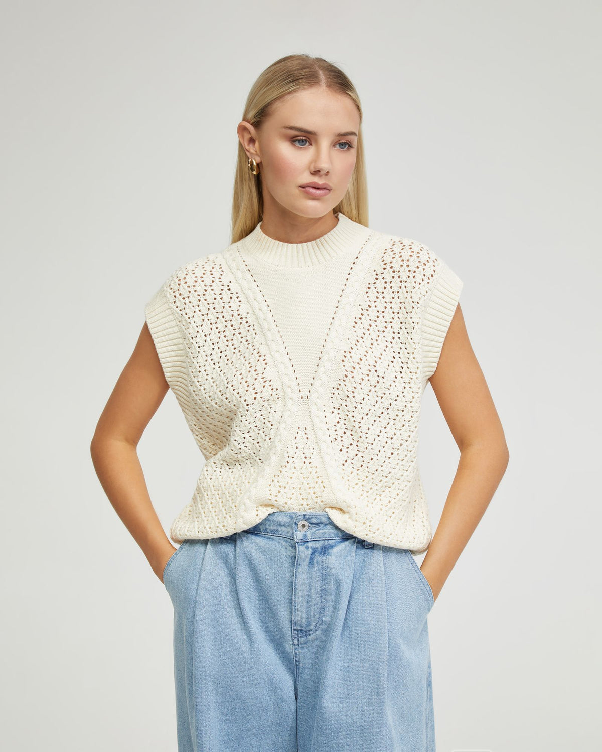 MONICA CABLE KNIT VEST - AVAILABLE ~ 1-2 weeks WOMENS KNITWEAR