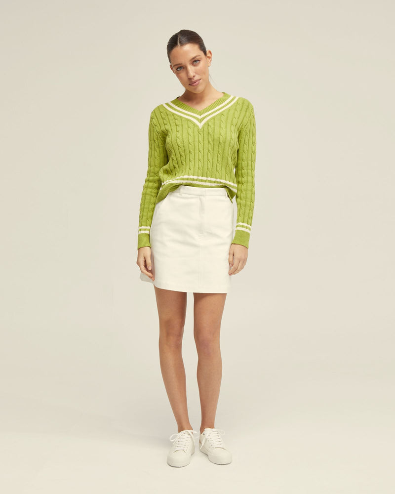 MAXIE COTTON V-NECK CABLE KNIT WOMENS KNITWEAR