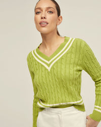 MAXIE COTTON V-NECK CABLE KNIT WOMENS KNITWEAR