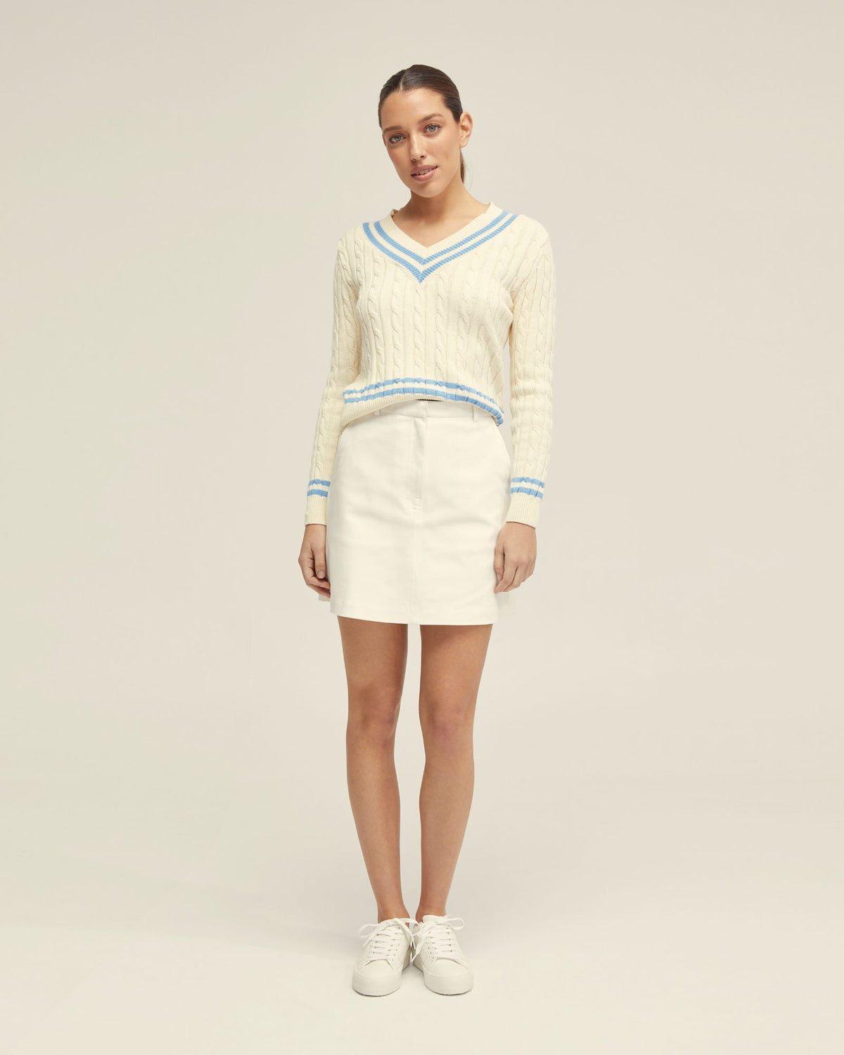 MAXIE COTTON V-NECK CABLE KNIT WOMENS KNITWEAR