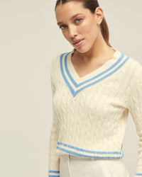 MAXIE COTTON V-NECK CABLE KNIT WOMENS KNITWEAR