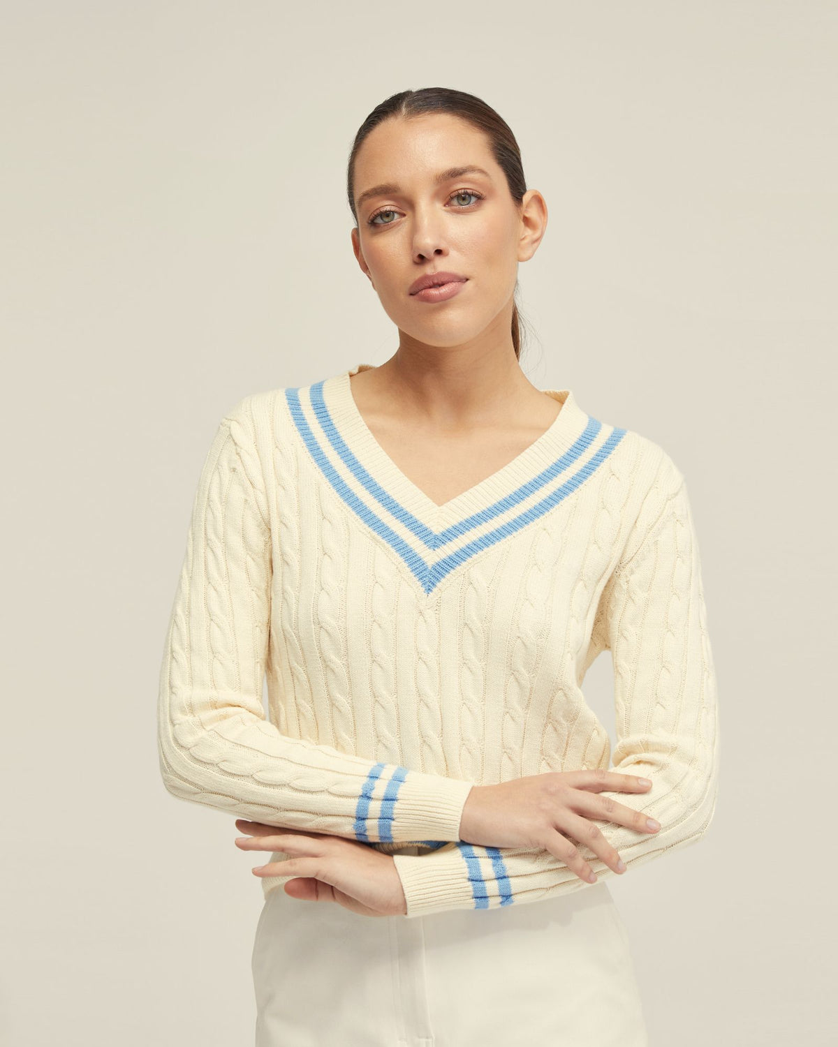 MAXIE COTTON V-NECK CABLE KNIT WOMENS KNITWEAR