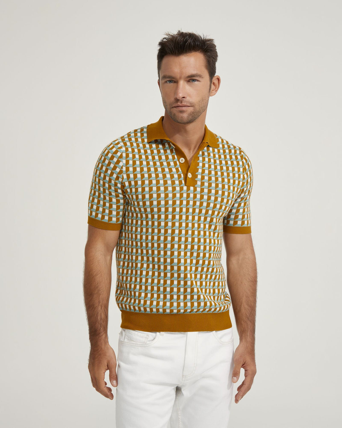 LOUIS JACQUARD KNITTED POLO MENS KNITWEAR