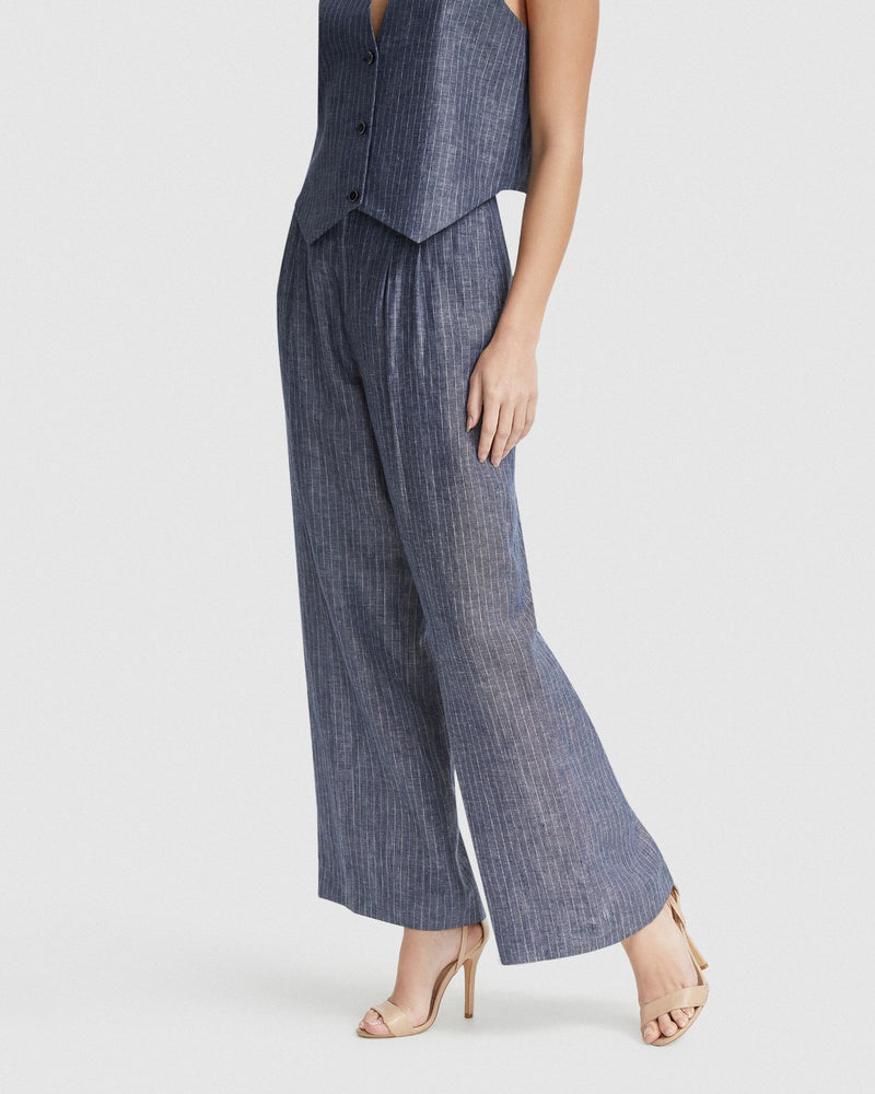 SONIA PINSTRIPE LINEN PANTS WOMENS PANTS