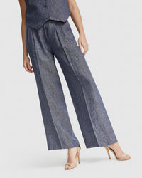 SONIA PINSTRIPE LINEN PANTS WOMENS PANTS