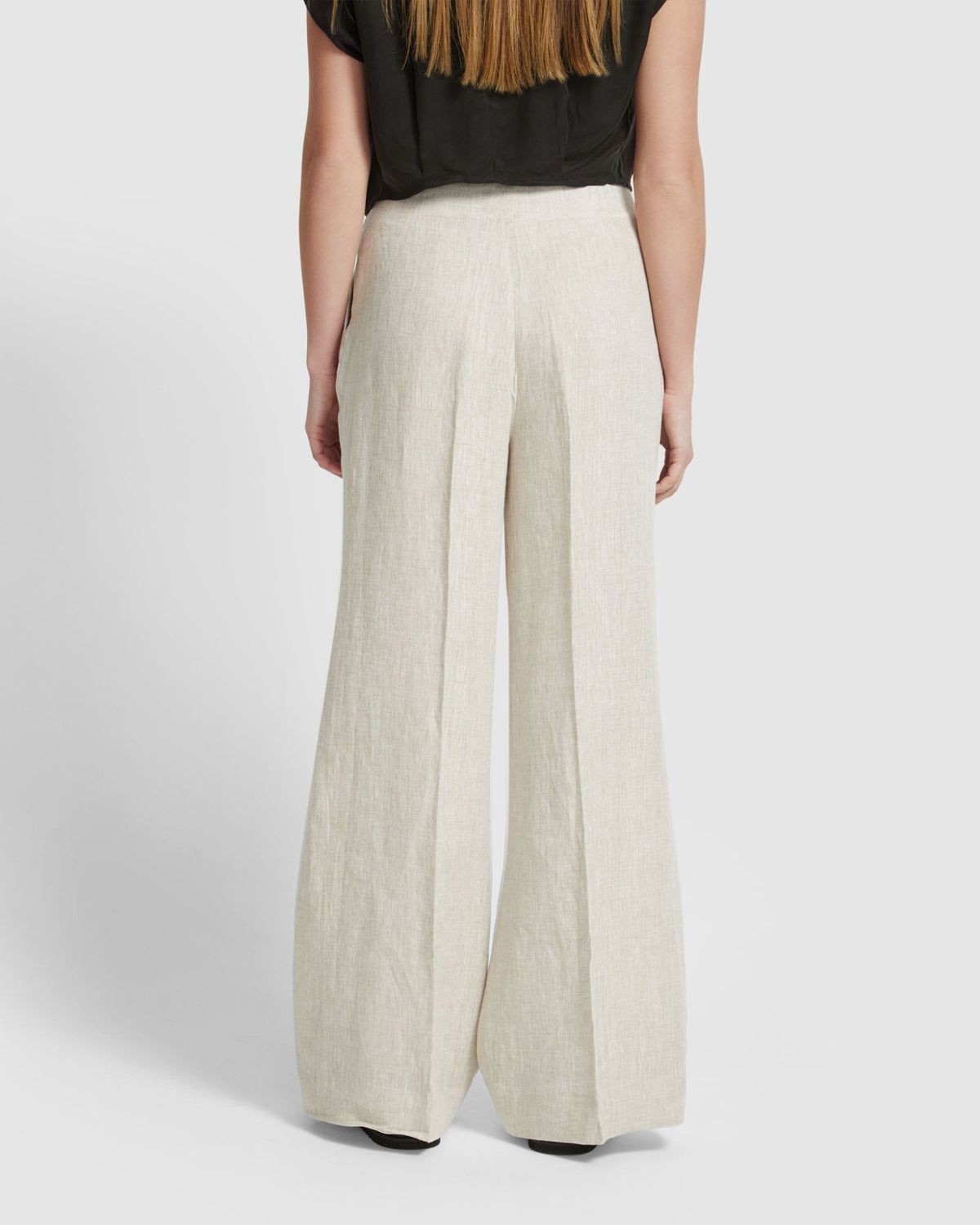 White Linen Blouse with Beige Wide Leg Trousers