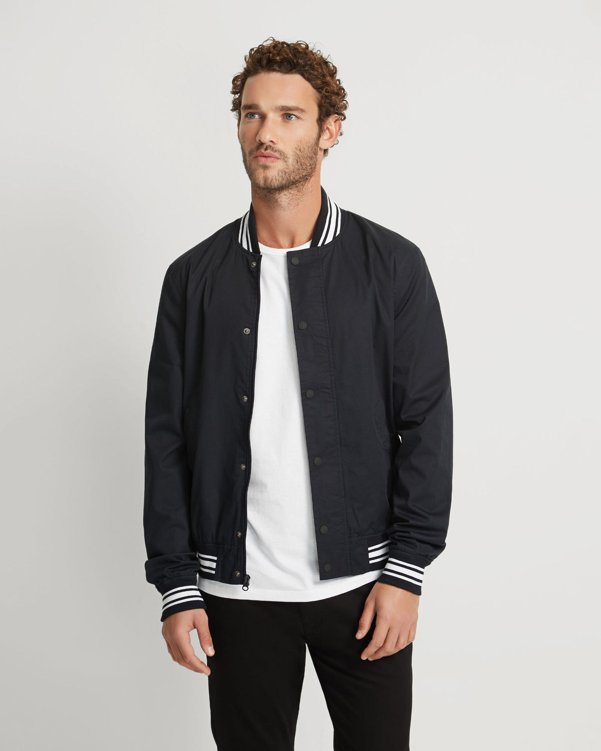 Black varsity outlet bomber jacket mens