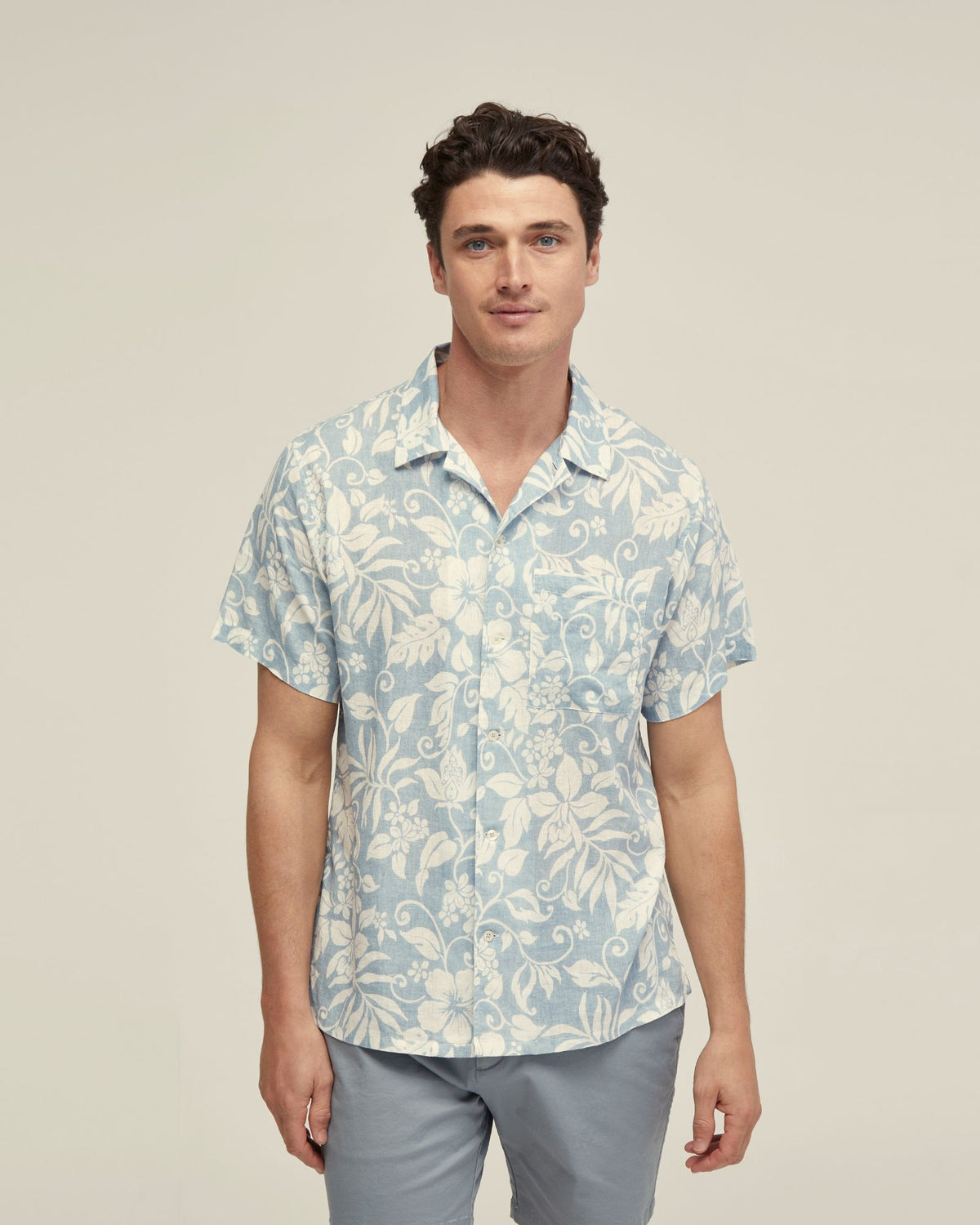 VINNY LINEN BLEND PRINTED SHORT SLEEVE SHIRT MENS SHIRTS