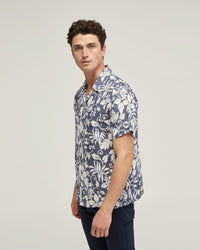 VINNY LINEN BLEND PRINTED SHORT SLEEVE SHIRT MENS SHIRTS