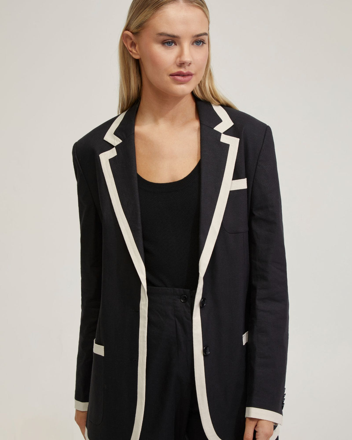 WILLOW LINEN JACKET WITH CONTRAST TRIM WOMENS SUITS JKTS COATS