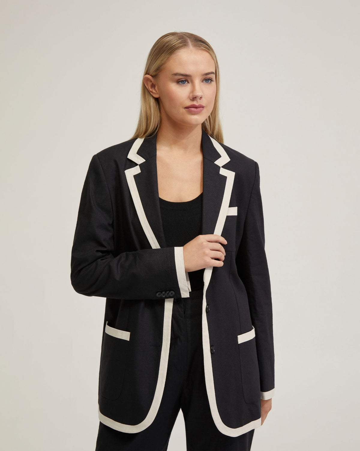 WILLOW LINEN JACKET WITH CONTRAST TRIM WOMENS SUITS JKTS COATS