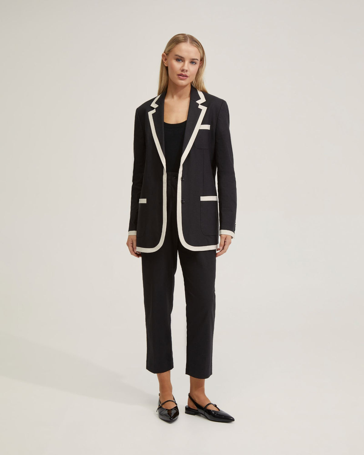 WILLOW LINEN JACKET WITH CONTRAST TRIM WOMENS SUITS JKTS COATS