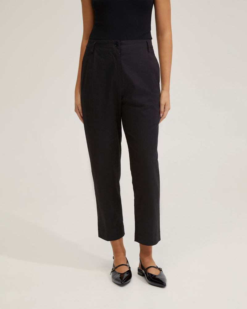 KATE LINEN PANTS WITH CONTRAST PANEL WOMENS PANTS