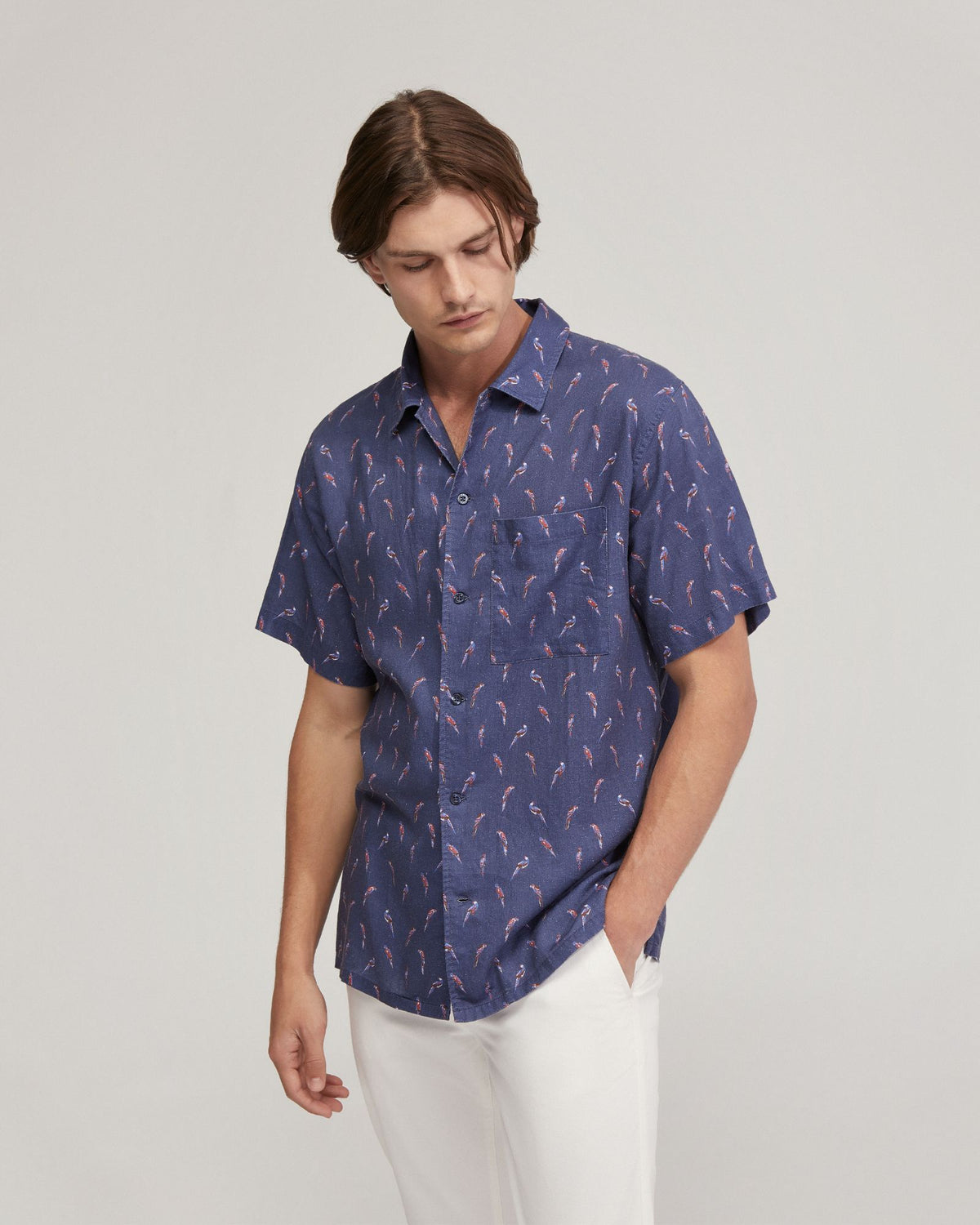 Vinny Linen Blend Short Sleeve Printed Shirt MENS SHIRTS