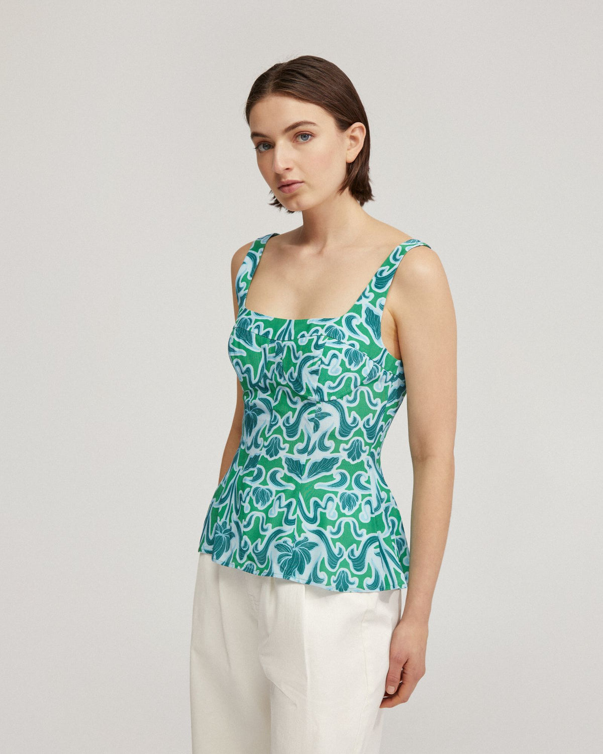 JACQUELINE PRINTED PEPLUM TOP WOMENS TOPS