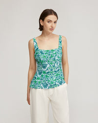 JACQUELINE PRINTED PEPLUM TOP WOMENS TOPS