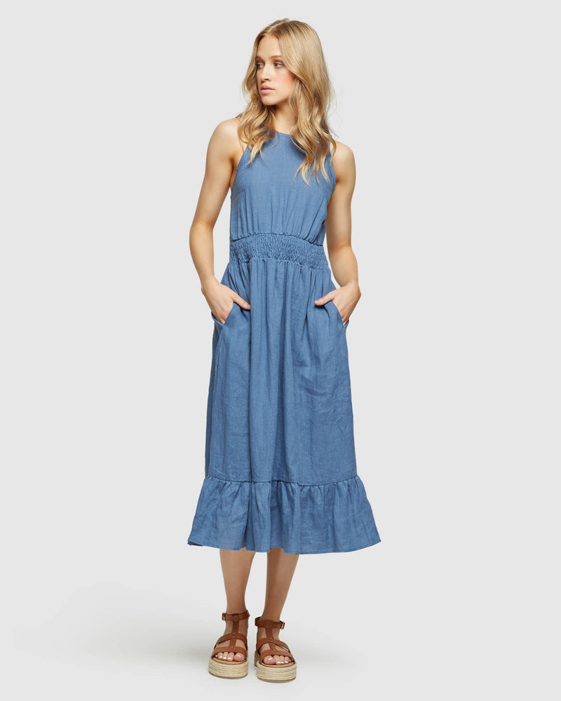 CARA LINEN DRESS WOMENS DRESSES