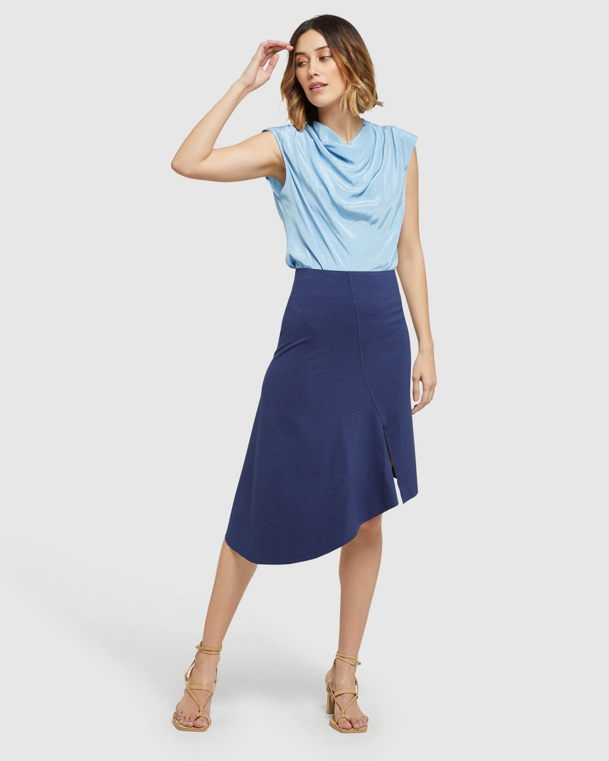 LUCY ASYMETRIC HEM PONTI SKIRT PETROL