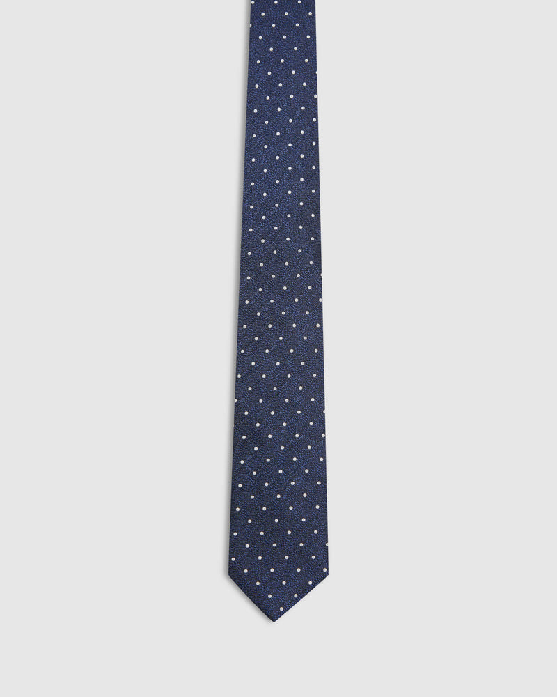 SILK TEXTURED REGULAR SPOT TIE NAVY/WHITE