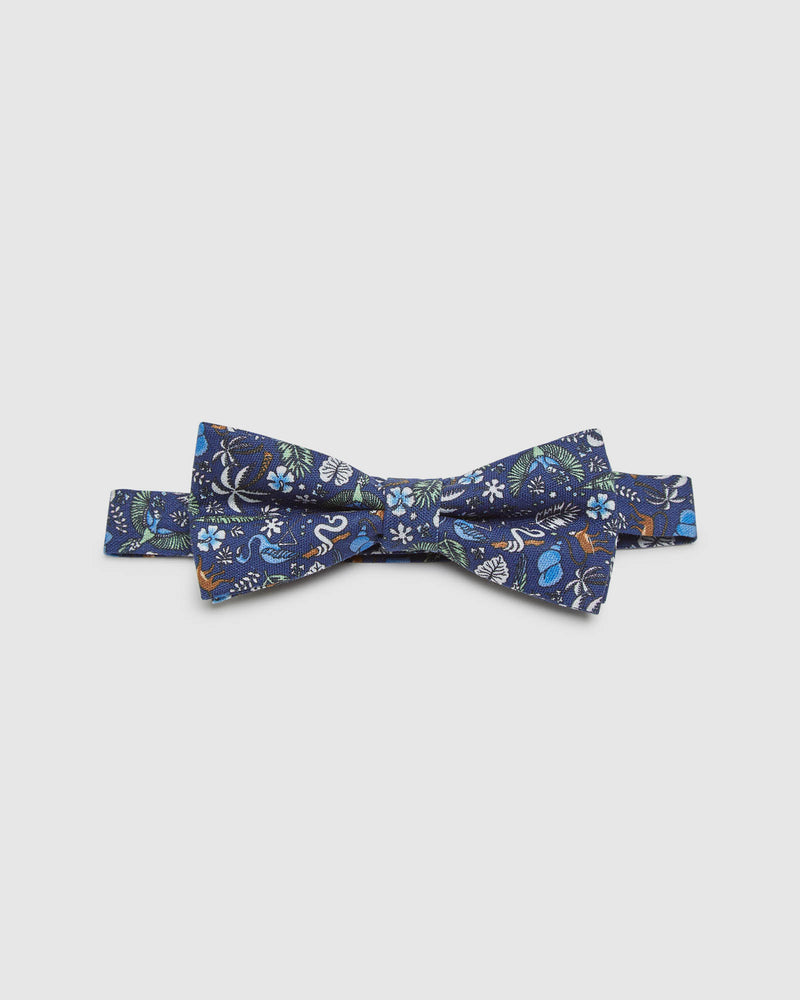 LINEN TROPICAL BOW TIE NAVY MULTI