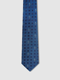 DIAMONDS AND FLOWERS SILK TIE BLUE