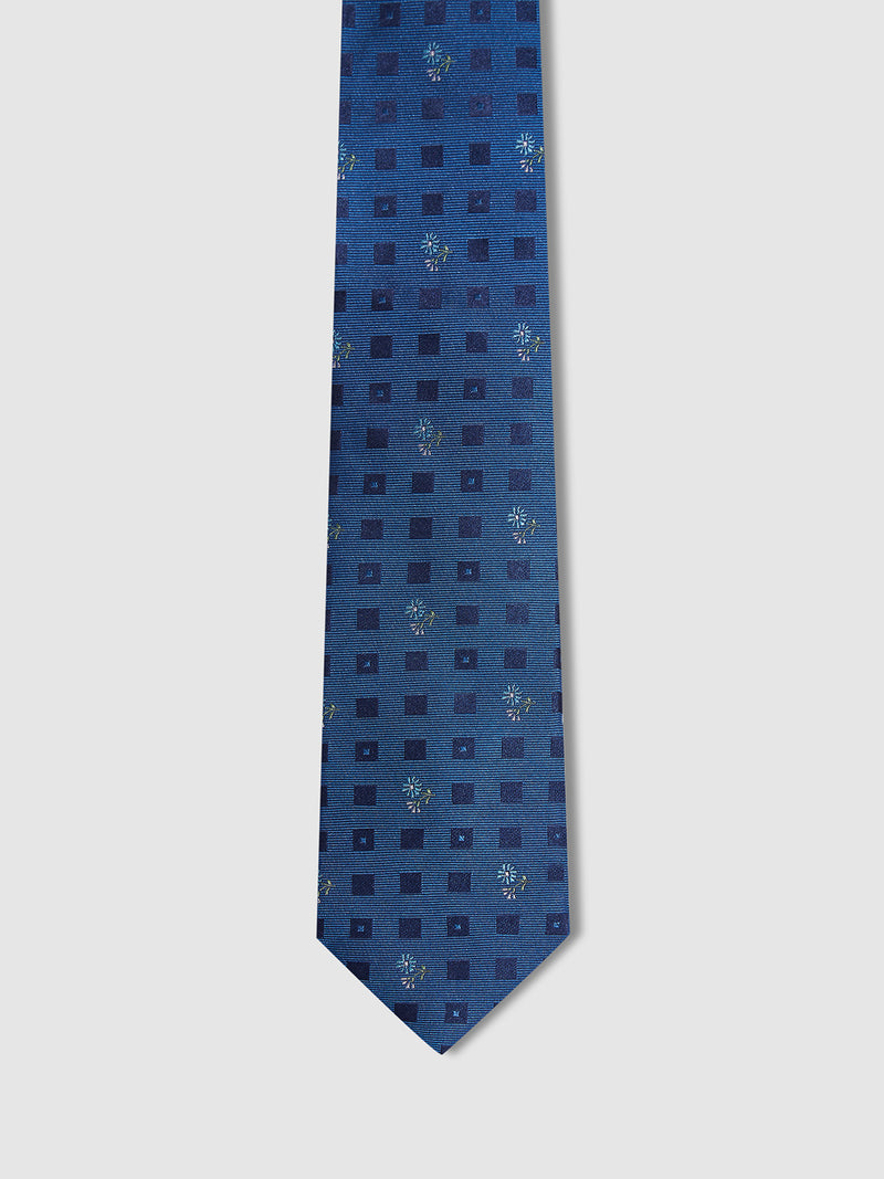 DIAMONDS AND FLOWERS SILK TIE BLUE