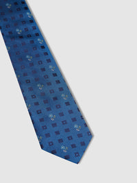 DIAMONDS AND FLOWERS SILK TIE BLUE