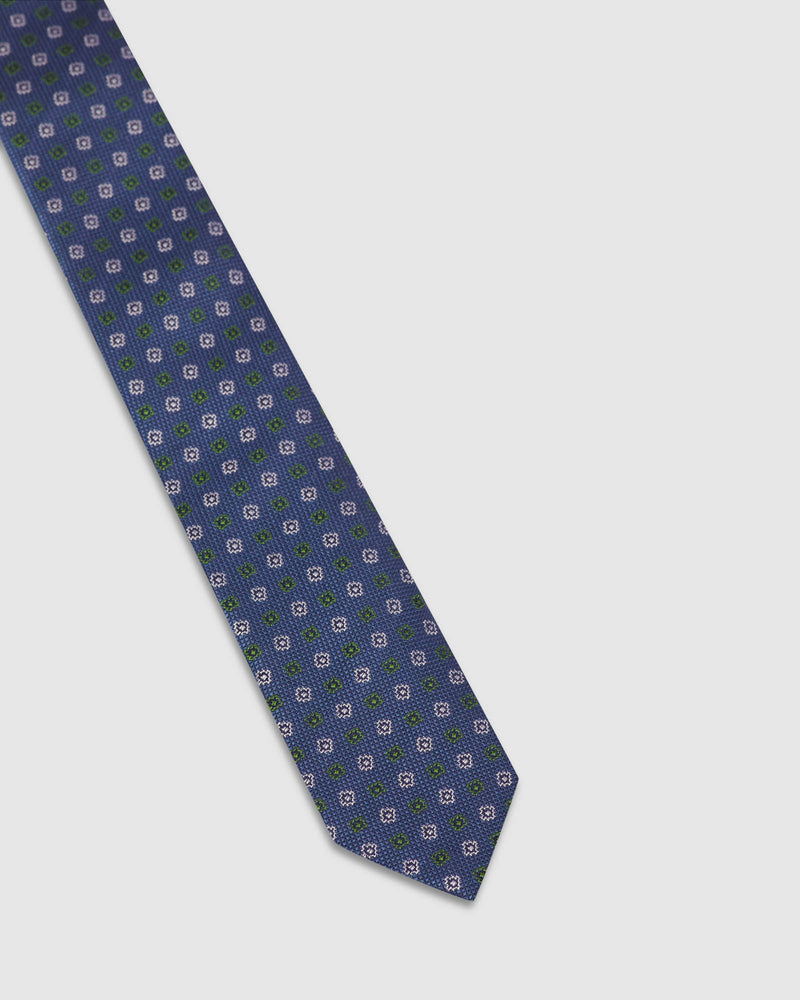 TEXTURED SQUARE SILK SKINNY TIE NAVY/GREEN