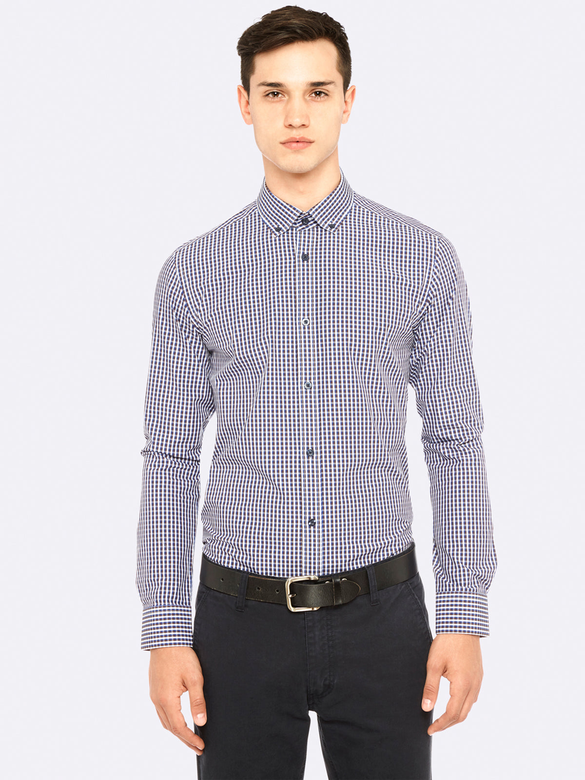 STRATTON CHECK SHIRT BRN/BLU