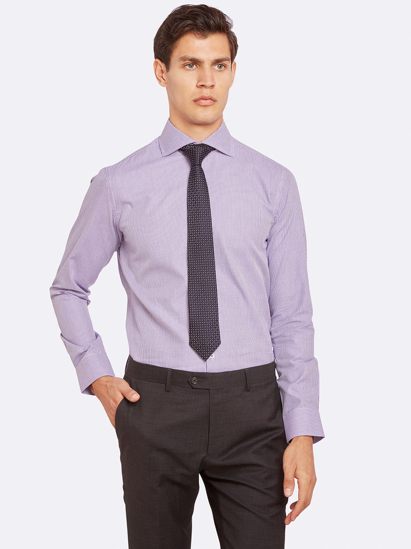 TRAFALGAR MICRO CHECK SHIRT PURPLE