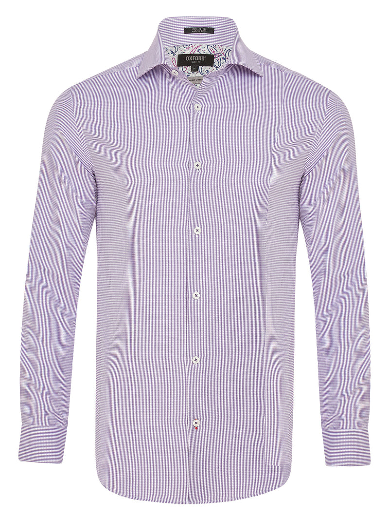 TRAFALGAR MICRO CHECK SHIRT PURPLE