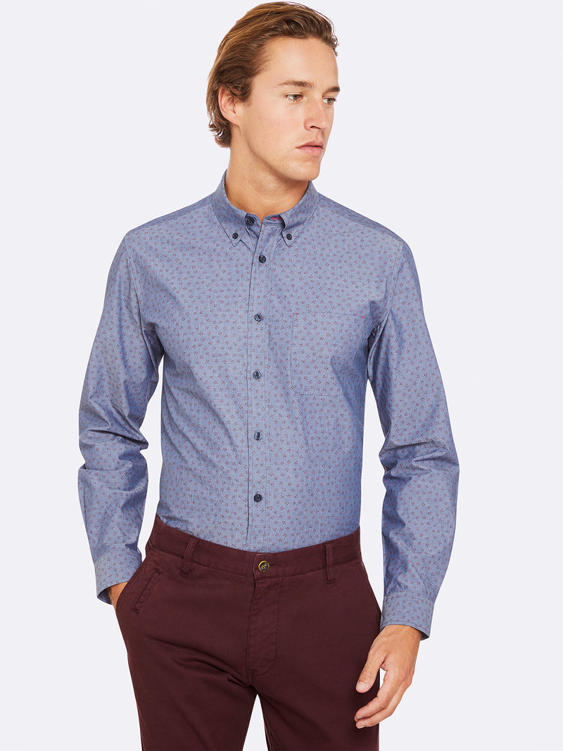 UXBRIDGE PRINTED SHIRT LEAD BLUE/RED