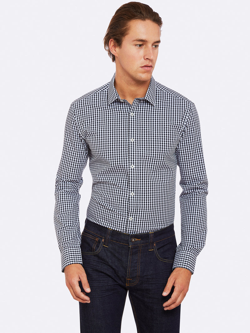 KENTON SELF SQUARE SHIRT CHARCOAL/WHITE