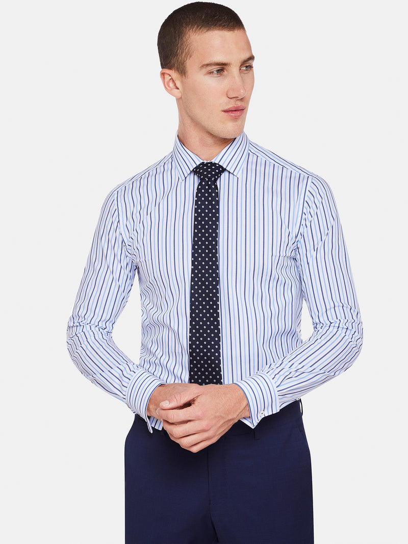 BECKTON FRENCH CUFF STRIPED SHIRT BLUE