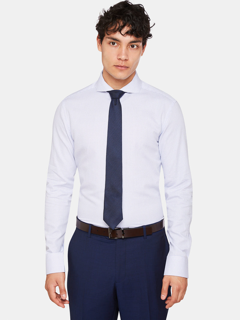 KENSINGTON DOBBY SHIRT WHITE/NAVY