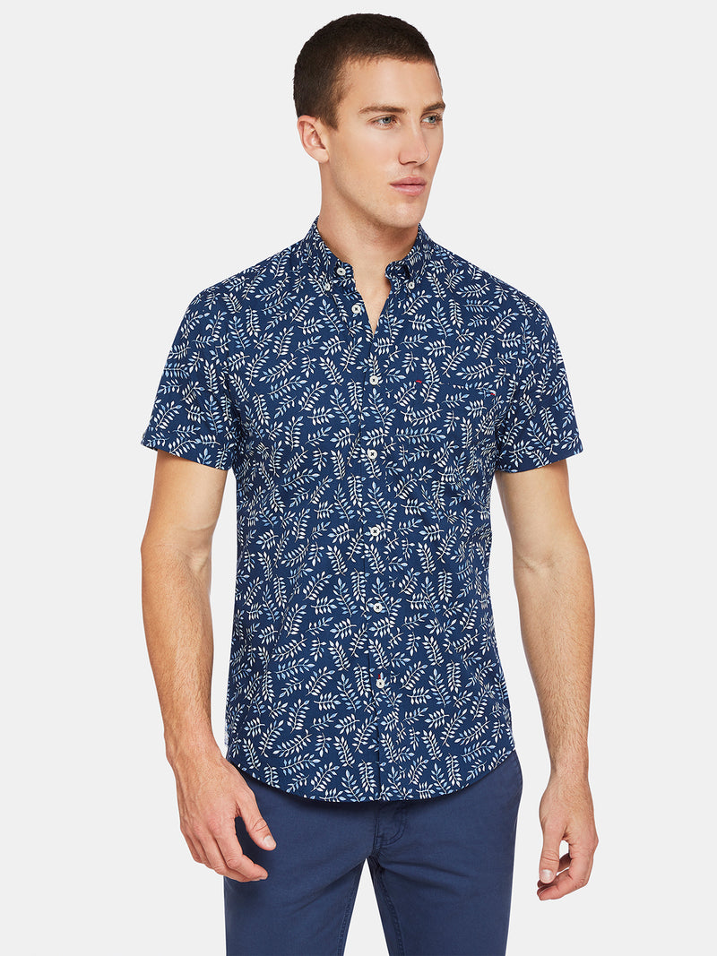 TOTTENHAM LEAVES PRINT S/S SHIRT NAVY