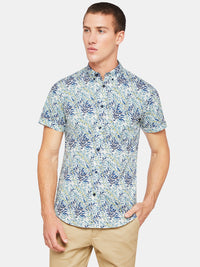 TOTTENHAM LEAVES PRINT S/S SHIRT TEAL/NAVY