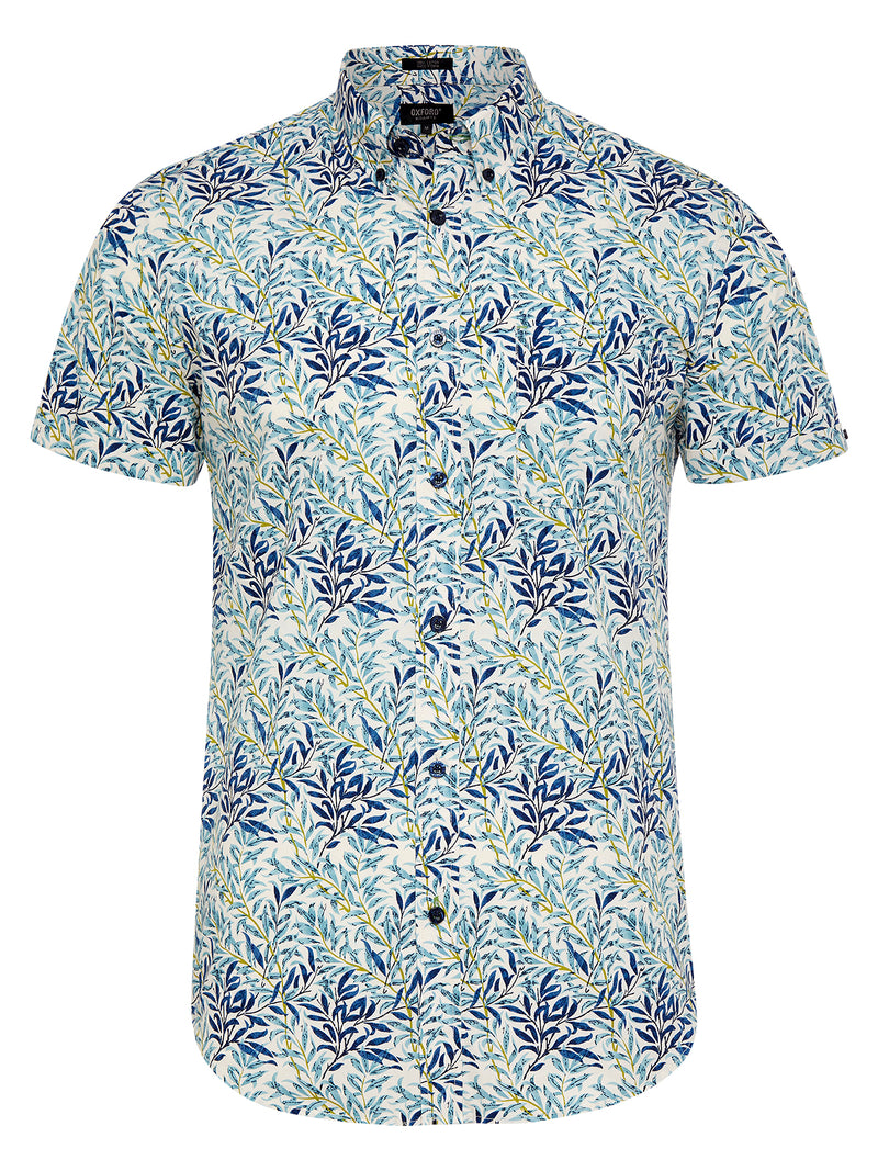 TOTTENHAM LEAVES PRINT S/S SHIRT TEAL/NAVY